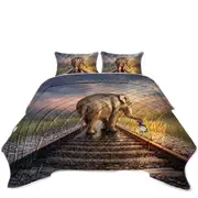 Elephant Walks on the Track Coverlet