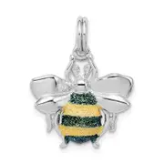 Sterling Silver Rhodium-Platedgreen & Yellow Enamel Bee Charm