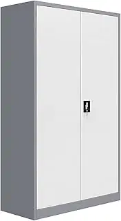 Steel File Storage Lockable Filing Cabinet Document Locker Office Furniture with 4 Adjustable Shelves Dark Grey & White 180CM
