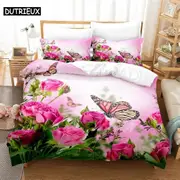 a2877 Bed Sheets Flower Butterfly Bedding Set Duvet Cover Set Bedding Digital Printing Bed Linen Bedding Set Fashion Design3-Piece Bedding Set (1 D