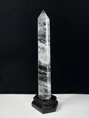 3.19LB Natural clear crystal obelisk quartz tower point healing decor+stand
