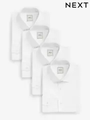White Slim Fit Easy Care Single Cuff Smart Shirts 4 Pack (605031) | $124