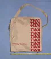 TWA Getaway Vacations Tote Bag, Beige Vinyl Zip top with strap