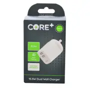 Core Type-A Dual Port Wall Charger Fast-Charge Phone Adapter 15.5W White