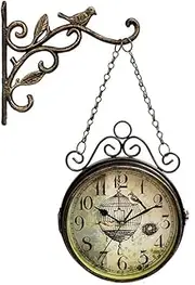 Retro Double-Sided Wall Clock, Station Double Sided Clock, Outdoor Garden Wall Clock, Large Dial, for Coffee Shops, Gardens