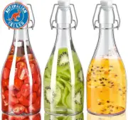 Swing Top Bottles - Clear Glass Bottles with Lids 3 Pack - for Kombucha Fermenti