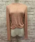 AMBIANCE Apparel Womens Shirt Long Sleeve Twist Hem Top Mauve Pink Stripe Size M