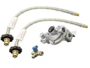 LPG REGULATOR KIT TWIN STAGE 280MJ SUIT CARAVAN AND HOME USE (W/FLEX HANDWHEEL)