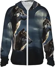 [LHBWCVN] UPF 50+ Light Jacket Full Zip Sun Protection Hoodie for Women Men Long Sleeve Wolves in The Moonlight Sun Shirts