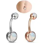 White Fire Opal Navel Rings Belly Button Bar Ring Dangle Body Piercing Jewelr-ln