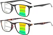 BONCAMOR 2 Pack Progressive Multifocus Reading Glasses Men and Women Computer Blue Light Blocking Anti Eyestrain Readers