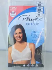 38DD Playtex 18 Hour Comfort Side & Back Smoothing Wireless Bra BLACK 4693