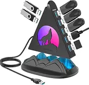 JoyReken USB Hub 3.0, 7-Port USB Hub with RGB Night Light and Base, Vertical USB a Splitter for Desktop,Laptop, MacBook, Xbox, PS4/5, Game Console, Flash Drive, XPS, PC, Printer, Camera, Keyboard