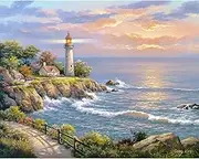 BRUIQIM Paint by Numbers for Adults - DIY Oil Paint by Number Kits On Canvas for Beginners, Color Painting Numbers Adult, Digital Acrylic Painting for Wall Art Decor Tower by Sea Frameless 16x20inch