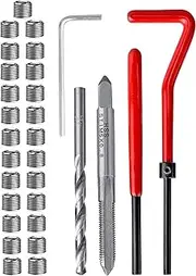 fixinus 30 Piece M5 x 0.8mm Thread Repair Insert Kit, Stainless Steel Thread Repair Kit Helicoil Coil Compatible Hand Tool Set for Car Repair