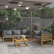 6 Piece Garden Lounge Set with Cushion Solid Acacia Wood, Garden Furniture Sets