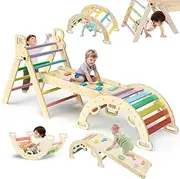 Omebel Pikler Triangle Set, 7 in 1 Foldable Toddler Climbing Toys Wooden Montessori Climbing Set, Baby Climber Indoor Jungle Gyms for Toddlers Montessori Toys