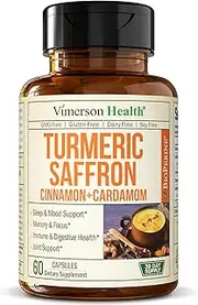 Turmeric Curcumin Saffron Ceylon Cinnamon & Cardamom - Joint Support & Antioxidant Supplement with Black Pepper BioPerine - Supports Joints, Mood, Memory, Eye Health & Well-Being. 60 Vegan Capsules