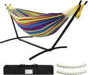 SZHLUX Double Hammock with Stand Included 450lb Capacity Steel Stand, Premium Carry Bag Included.Indoor Outdoor Brazilian-Style Cotton Bed for Backyard, Camping,Garden