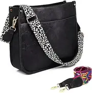 [AUYOCO] Vegan Leather Crossbody Bags for Women, Crossbody Purse with Guitar Strap Zipped Pockets Handbag Shoulder Bag