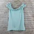 Dolce Cabo Women Top Large Light Blue Neckline Decorated with Pearly Buttons New