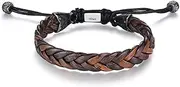 [Hius] Leather Bracelet for Men, Brown Adjustable Braided Leather Bracelet Wristband, Men's Leather Jewelry, Adjustable, Leather, no gemstone