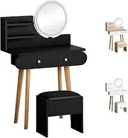 [ALFORDSON] Dressing Table and Stool Chair Set, Makeup Vanity Desk with LED Mirror, Dresser Organiser for Women Bedroom Dress Room Compact Design, Black Color