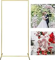 Gold Wedding Arch Backdrop Stand, 6.6FT*3.3FT Square Balloon and Flower Metal Frame for Ceremony, Anniversary, Party, Baby Shower Photo Booth Decoration.