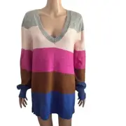 Lane Bryant Sweater Classic V-Neck Womens Size 14/16 Tunic Pullover Pink Blue
