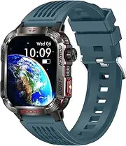 [zodvboz] HT29 Big Display Smart Watch for Men 500mAh Extra-Large Battery, Stainless Steel Body Rugged Military Smartwatch Make/Answer Call, 5ATM Waterproof for Android iOS,Blue