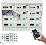 Cell Mobile Phone Steel Locker, Wall Mounted 12 Slots Cellphone Charging Station with 3 in 1 Charging Ports, Phone Charging Cabinet with Combination Lock, for Office Classroom