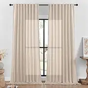 DaysU 2 Panels,102 Inch Length,Oatmeal,54 Inch Wide,Back Tab/Hook Belt Linen Sheer Curtains for Bedroom Living Room