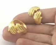Hands Statement Adjustable Ring Matte Gold Plated brass 9US - 11US size 4007