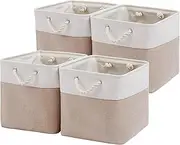 Linen Clothes Storage Box, 4 Pack Large Foldable Cube Storage Bins with Ropes, Collapsible Fabric Storage Baskets for Home Shelf Office Toys Organizer - 28x28x28CM (4)