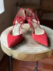 M.Gemi The Cantare Ruby Red Suede Strappy Heels Size 9.5 Dustbag New In Box