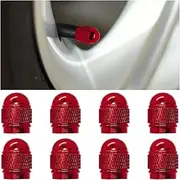 8PCS Car Tire Valve Stem Caps, Aluminum Alloy Vehicle Wheel Valve Stem Cover Set, Leakproof Automotive Air Caps Protector Accessories, Universal for SUV, Sedan, Truck (Red)