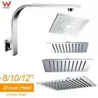 KYLINS Chrome Square 8/10/12" Rain Shower Head Gooseneck Wall Arm Set Mixer Tap