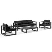 Santorini 3+1+1 Aluminium Lounge Setting with Coffee Table Charcoal - Denim Grey