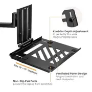 Brateck Adjustable Laptop Tray For Monitor Arms Fits12-17' with standard 75x75 VESA plate