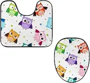 Toilet Lid Cover and U-Shaped Toilet Floor Mat Set of 2 Pieces, Owls Pattern Toilet Mat Set, Machine Washable Seat Covers Non-Slip Absorbent Rugs