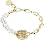 [EBCJIAMS] Trendy Vintage Fashion Style Golden Chain Pearl Plate Bracelet for Women Girlfriend Jewelry Accessories Gifts Bracelets and Bangles