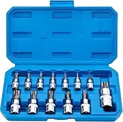 Torx Bit Socket Set 13pcs 3/8" Dr. T8 - T70 E Star Premium S2 Alloy Steel Cr-V Steel Star Socket Torx Bits Metric 1/4, 3/8 and 1/2-Inch Drive