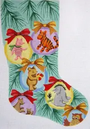 Needlepoint Handpainted Lee Winnie Pooh in Balls Christmas Stocking