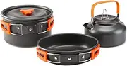 Outdoor Cooking Set, Camping Kettle, Portable Camping Pot Set for 2-3 People, Lightweight Camping Pots and Pans, Aluminum Non-Stick Camping Gear, 3 Piece Set