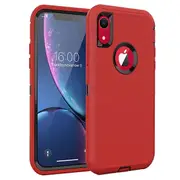 For Apple iPhone XR Case Drop Resistant Defender Tradies Heavy Duty Rugged Shockproof Tough Cover (Red)