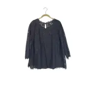 NWT Talbots Black Chantilly Lace Overlay 2-Piece 3/4 Sleeve Shirt Top Size 24W
