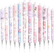 12pcs Kawaii Gel Ink Pens 0.5mm Black Ink Kawaii Pen Retractable Fine Ballpoint Pen Fashion School Pens for Boys Office Girls Stationery Supplies Gifts