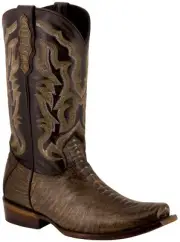 Mens Brown Western Cowboy Dress Boots Ostrich Foot Pattern Leather Square Toe