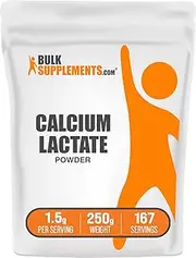 BulkSupplements.com Calcium Lactate Powder - Vegan Calcium Supplements - Calcium Lactate Powder Food Grade - Calcium Powder - Plant Based Calcium Powder - Calcium Supplement (250 Grams - 8.8 oz)
