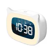 Kids Alarm Clock with Night Light & 18 Ringtones, Rechargeable, Cute Cat Ear Clock for Boys Girls Birthday Presents, Digital Clock (White)